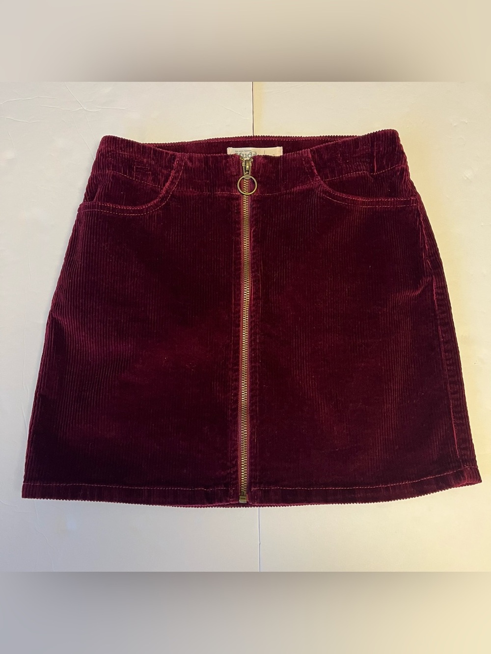 Vintage Boho Hippie Mini Skirt Festival Burgundy Corduroy Juniors Size 5 Y2K